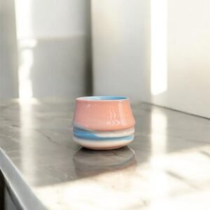 Stoneware Bombeli PEMBE/MAVİ Fincan
